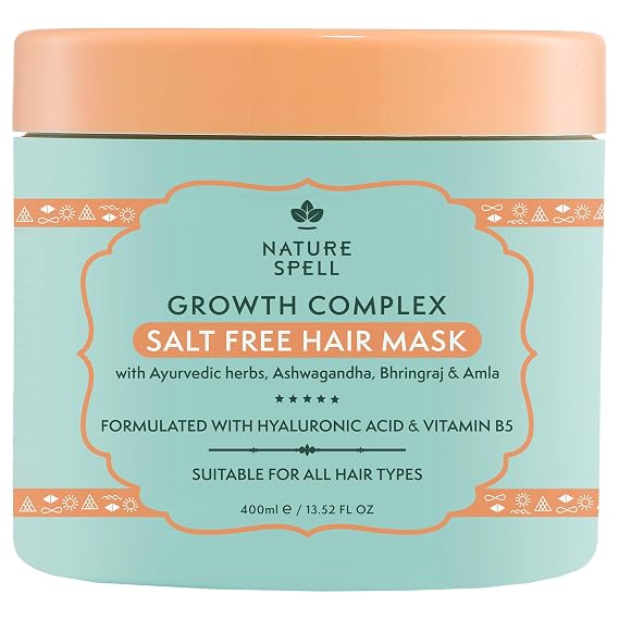 Nature Spell Hair Growth Mask, For Dry & Damaged Hair, 13.52 Fl Oz | Deep Conditioner, Strengthens & Repairs Dull Tresses, with Hyaluronic Acid, Coconut Oil and Shea Butter, Colour Safe, Vegan