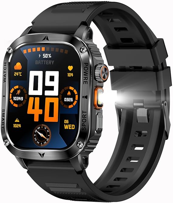 2.01" Smart Watches for Men Military Watches for Men 400mAh Big Battery Health Monitor with Heart Rate Monitor Sleep Tracker Sports Watch for iOS Android