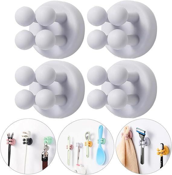 iBetterLife Tooth Brush Holder for Bathroom - 4Pcs Silicone Toothbrush Razor Holder for Shower Wall Mounted Self Adhesive Cute Storage Hook for Kids Hanging Loofah Towel for Kitchen Living Room Office