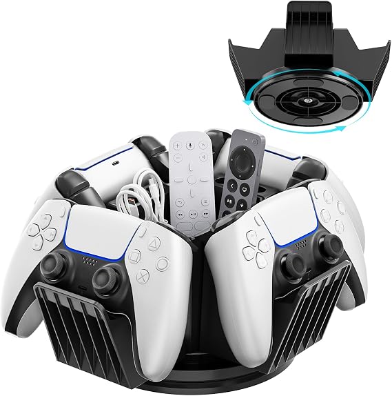 KDD Controller Organizer for Desktop - 360Rotatable Controller Holder with Storage Box - Universal Stand for 4 Controllers, Desk Organizer for Switch Remote Control Pen Gamer Accessories