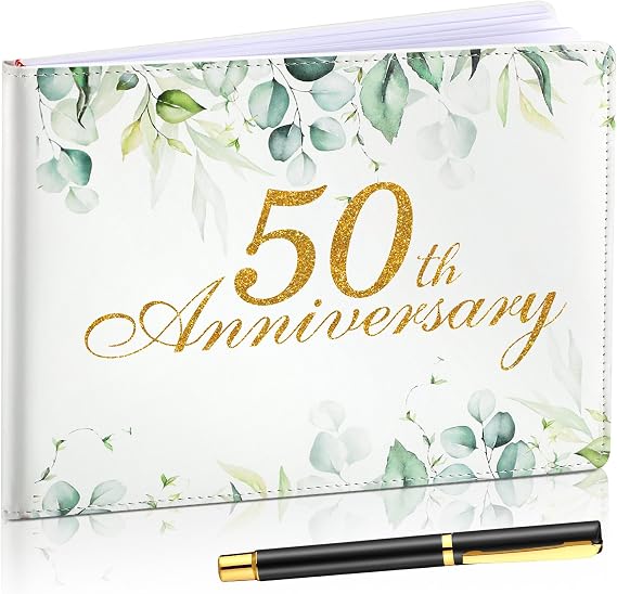 Patelai Wedding Anniversary Guest Book Decorations Wedding Guest Book Sign Alternative 50th commemoration day Party Favors with Pen, 112 Pages(50th Anniversary)