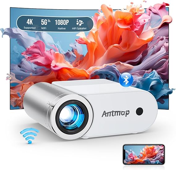 Mini Projector with WiFi and Bluetooth, Portable Mini Projector for Phone Native 1080P Bluetooth Projector Wireless WiFi Compatible with Phone/Tablet/Laptop/TV Stick/Game Console