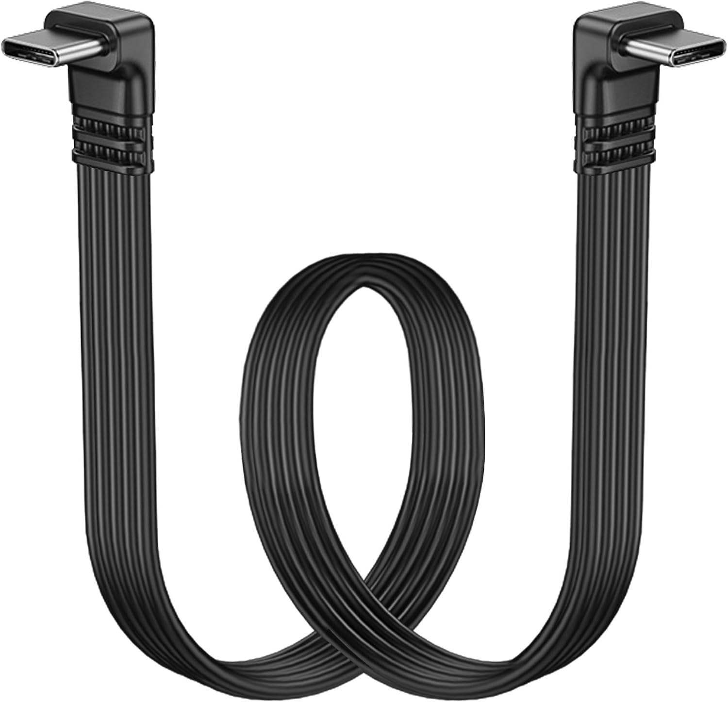 ショート90度USB Type C 2.0フラットケーブル、PD 65W USB C 2.0高速充電コード、データ&高速充電同期コード、ショートUSB Type Cフラットソフトデータケーブル、電話用角度から角度、0.3M