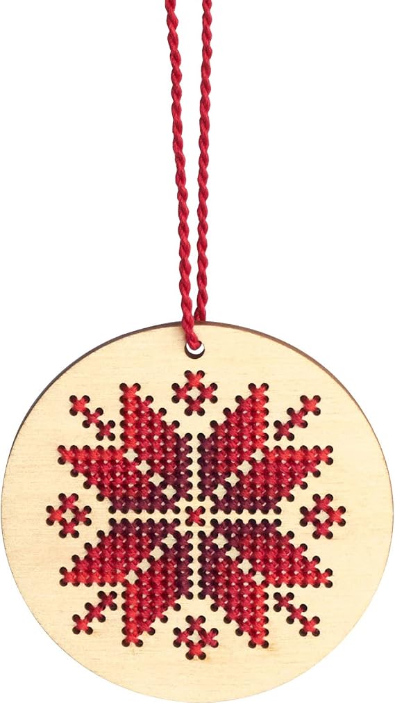 Dimensions Counted Cross Stitch, Nordic Snowflake Wooden Christmas Ornament Craft Kit, 1 Pc