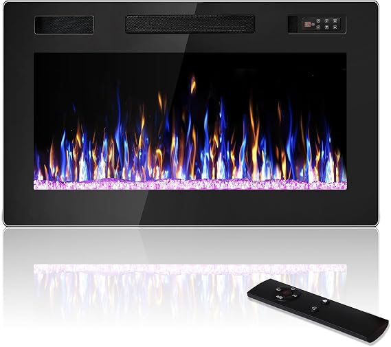 Electric Fireplace, 30" Recessed and Wall Mounted Electric Fireplace, Ultra-Thin Electric Fireplaces Inserts Heater, 750W/1500W Fire Places and Wall Electric Fireplaces with Remote Control