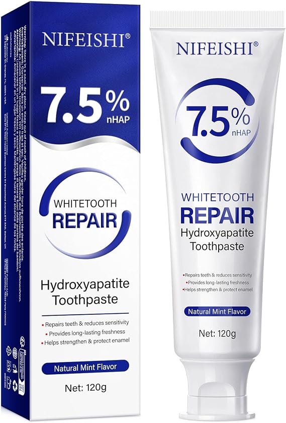 7.5% Hydroxyapatite Toothpaste(Fluoride Free), Natural Nano Hydroxyapatite Toothpaste for Sensitive Teeth, Enamel Protection, Tooth Strengthening, Fresh Mint Flavor, Daily Use for Oral Care