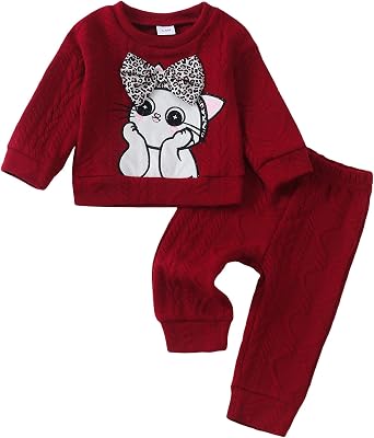 Kucnuzki Baby Toddler Girl Clothes Long Sleeve Crewneck Sweatshirt Tops Sweatpant Sweatsuit Baby Girl Fall Winter Outfit