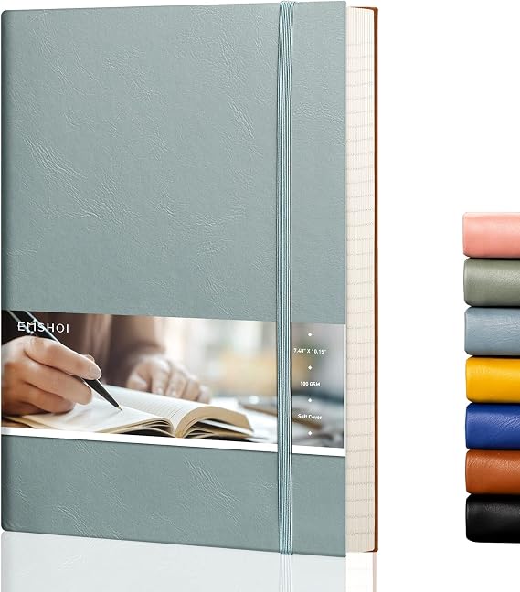 EMSHOI B5 Lined Journal Notebook, Softcover Notepad, 204 Pages, Gray Blue