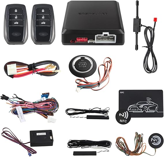 EASYGUARD EC002-T2-NS PKE Car Alarm System Proximity Sensor Lock Unlock Remote Engine Start Push Start Button NFC Lock and Unlock Vibration Alarm DC12V
