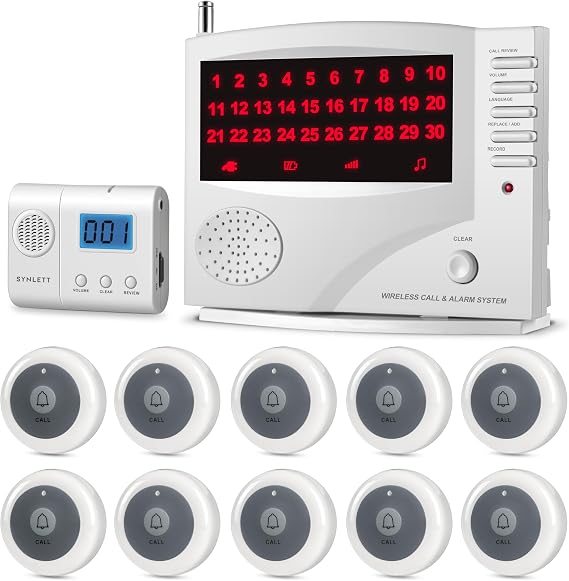 Wireless Nurse Call System with 10 Call Buttons and Portable Pager