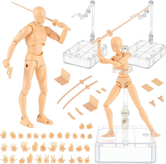 Yookeer Drawing Action Figures Body, Male and Female, Flesh Color, 2