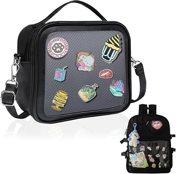 Messenger Bag for Teen Women Girls Kids Casual Travel Clear Crossbody Bag Small Ita Bag Pin Display Trendy Handbags+Backpack for Men Travel Women Work Hiking Casual Daypack Backpacks BookBag