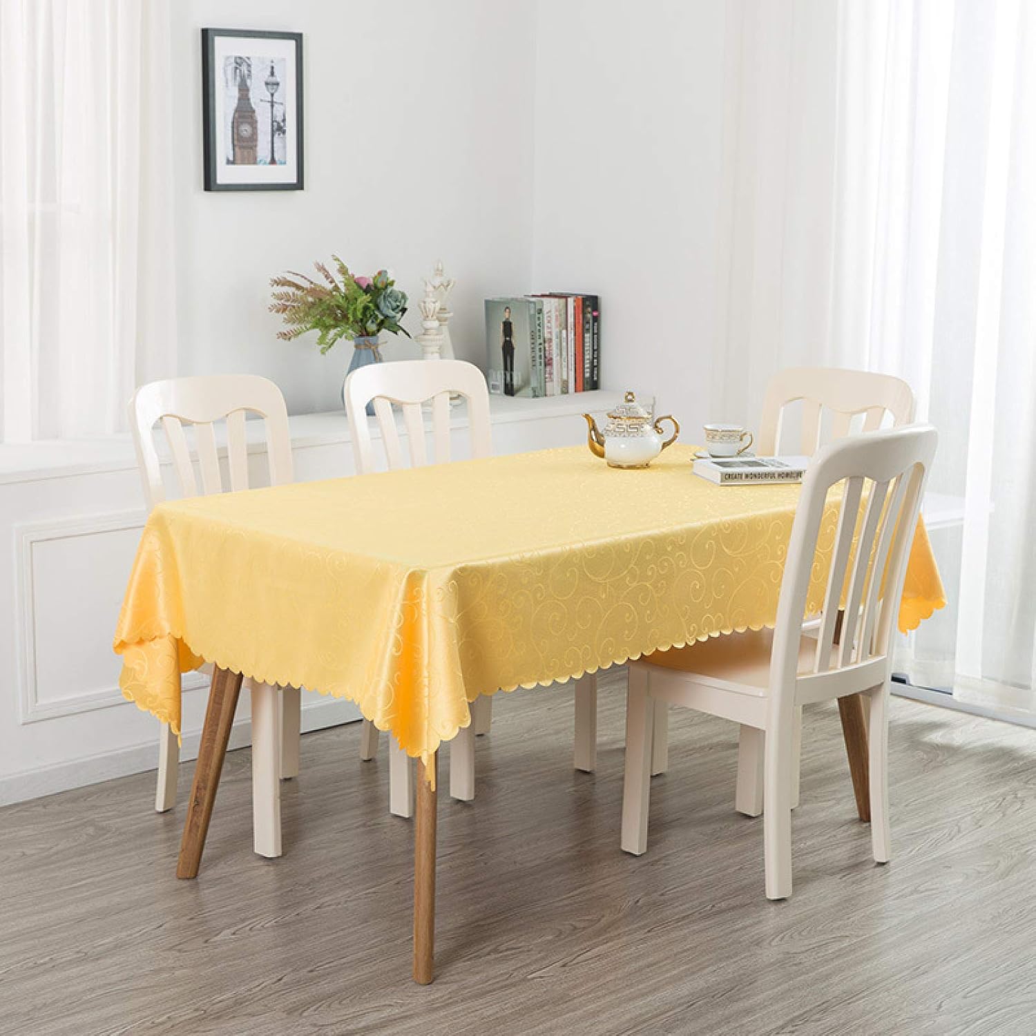 Rectangle Table Cloth Polyester Washable Table Cover for Kitchen Dinning Tabletop Buffet Table Protector,golden-140 * 160cm/55 * 63inch