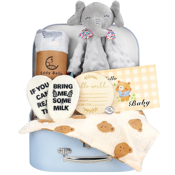 Baby Boy Gift Basket Set, 8Pcs Newborn Baby Essentials Baskets Set