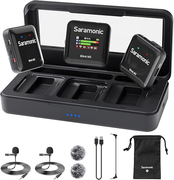 Saramonic Blink M2 Wireless Lavalier Microphone for Cameras, Onboard Recording, 656FT Range, 12H Battery Life, Noise Cancellation Compact Clip Lapel Mic for Video Recording Interview Live Streaming