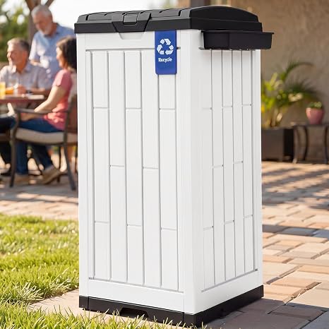 DWVO 38 Gallon Outdoor Trash Can with Sorting Labels and Ash Holder