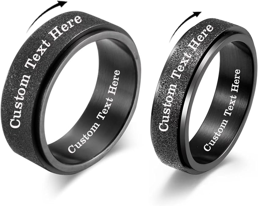 EBAT Personalized Matching Rings for Couples, Custom Stainless Steel Spinner Rings, Engraved Promise Rings for Him and Her, Wedding Bands with Name and Date