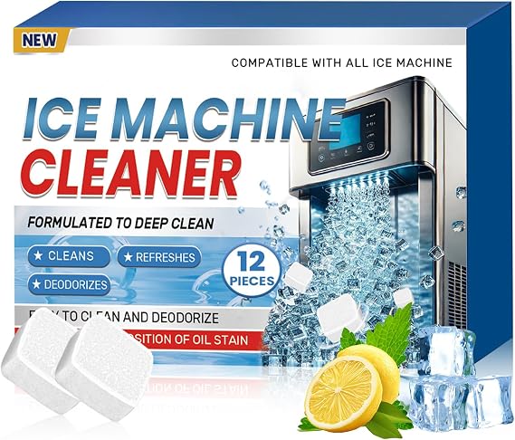Ice Machine Cleaner Maker Descaler, 12 Ice Maker Cleaner Tablets, Remove Hard Water Mineral Buildup Clean Tablets Ice Makers, Nickel Safe Scale Remover for All Ice Machines