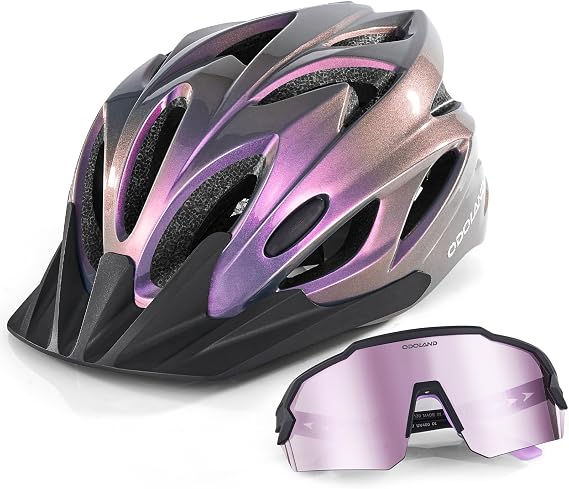 Odoland Adult Bike Helmet with Cycling Sunglasses Set for Men & Women | Safety Certified Bicycle Helmet, UV Protection Glasses, Adjustable Dial for Mountain, Urban, Skating, Road, City Commuting