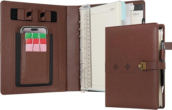 WASON A5 Journal Binder PU Leather Composition Notebook Ruled Spiral Diary Portfolio with Pen, Refillable Paper, Removable Clipboard, Notepad for Business Travel School Planner Organizer (Coffee)