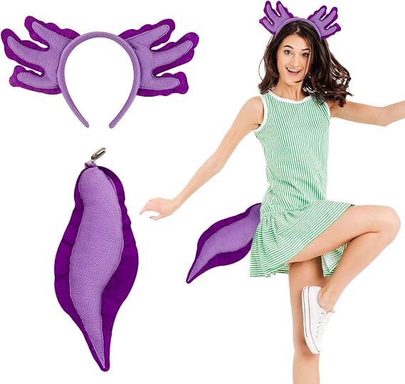 2Pcs Women's Axolotl Headband & Tail Set Adorable Adult Dress Up Costume Accessories for Cosplay Birthday Parties