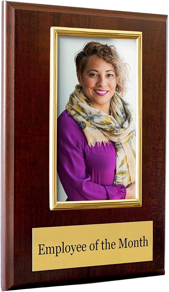 Pre-designed Employee of the Month, Quarter or Year Award Plaque - 8 x 10" Photo Plaque holds a 6 x 4" Portrait Photo (Month)