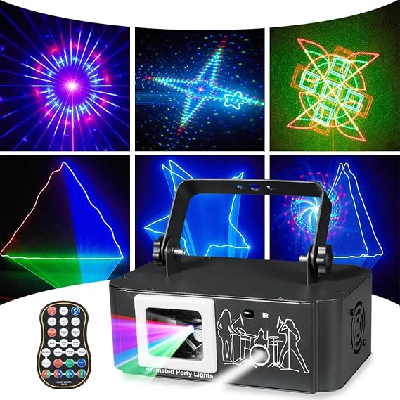 RGB Laser DJ Light Full-Color Scanning Beams Animations & Rotating Starry Effects