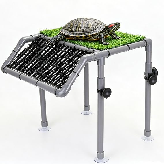 Turtle Basking Platform, Extra Large Turtle Dock with Artificial Grass and Non-Slip Ramp, 13.4" x 10" Resting Area Fits 75/90/120 Gallon Tanks