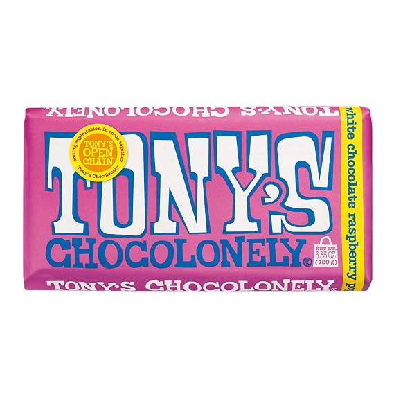 Tonys Chocolonely Belgian White Chocolate Raspberry Candy Bar With Popping Candy, Chocolate Bar for Snacks, Party Favors, Gifts, or Gift Basket, 28% Cacao, Made From Quality Fairtrade Cocoa, 6.35 Oz