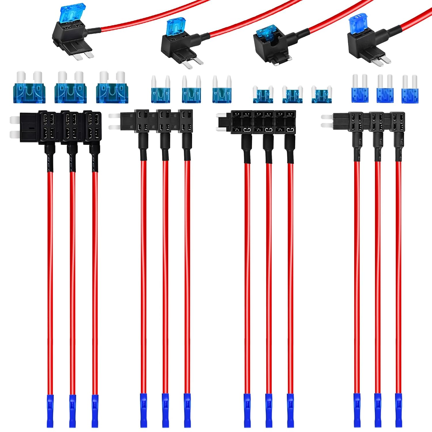 Fuse Holder Adapter - 12 Pack Micro2ATMLP-MINIATO16 AWG - Plug & Play Circuit Kit for Car Truck Jeep, Fuse Taps No Splicing Required