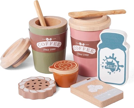 Kids Coffee Playset, Wooden Play Kitchen Accessories