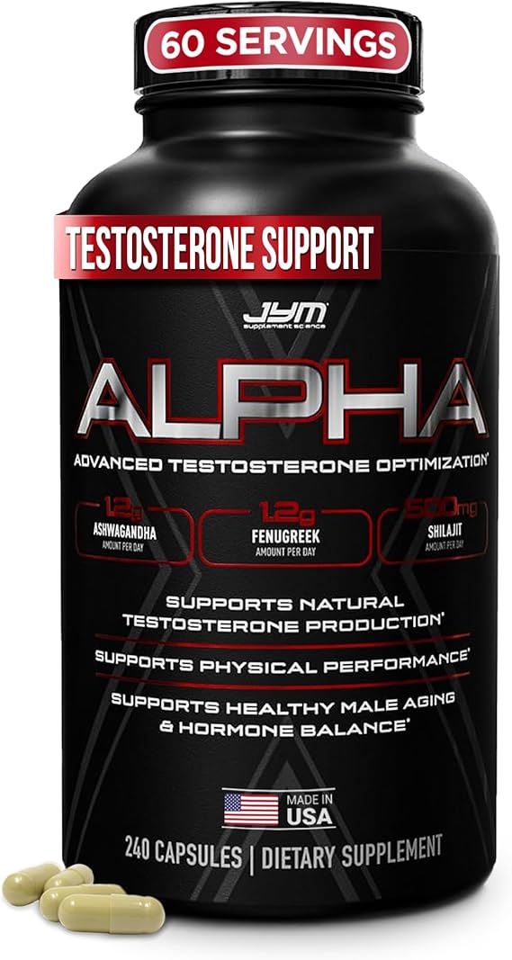 JYM Supplement Science Alpha JYM X Advanced Testosterone Booster - Vitality, Optimization, DHEA, Ashwagandha, Boron, Shilajit, Fenugreek, Eurycoma, Damiana, Quercetin, DIM (240 Capsules)