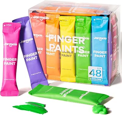 Washable Finger Paints for Toddlers 1-3, 12 Colors Non-Toxic Paint for Hand and Feet, Safe Kids Paints for Art & Craft Supplies, Preschool Learning Activities for Kids 2-4 48 Pcs