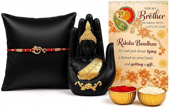 Archies Rakhi for Brother Special Rakshabandhan Set of 1 Auspicious Om Bhaiya/Bro/Bhai Rakhis with 1 Buddha Idol for Brother with Greeting Card ETKM14