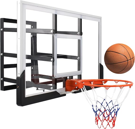 54" Basketball Hoop Wall Mount Adjustable-Height Backboard | and Rim Indoor Outdoor Full Size Regulation Basketball Goal Wall Mounted for Gyms Garages Schools