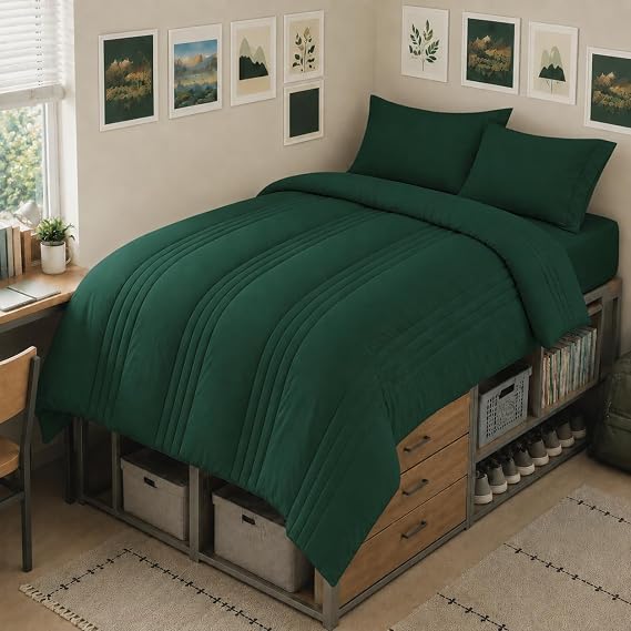 CozyLux Twin XL Comforter Set Emerald Green - 5 Pieces Complete Bedding Set