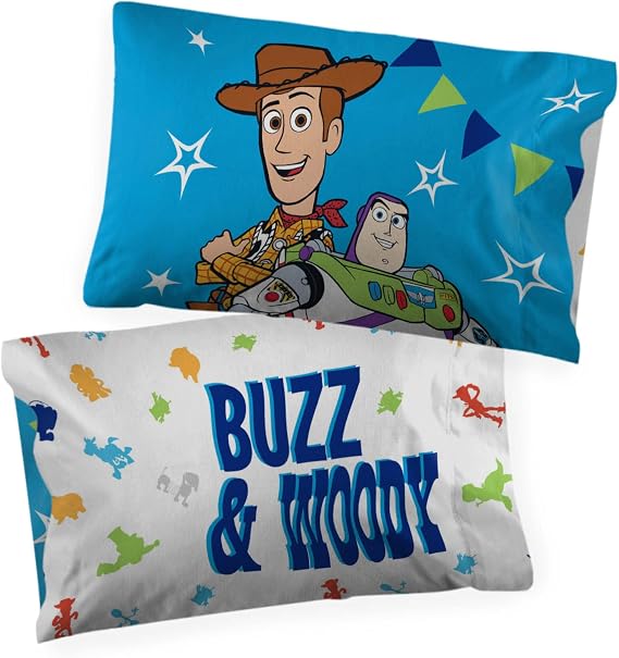 Disney Pixar Toy Story 2 Pack Kids Pillowcase - Buzz Lightyear & Woody | Reversible Super Soft Microfiber Kids Bedding, Machine Washable, Standard 20x30 in - Jay Franco (Officially Licensed Product)