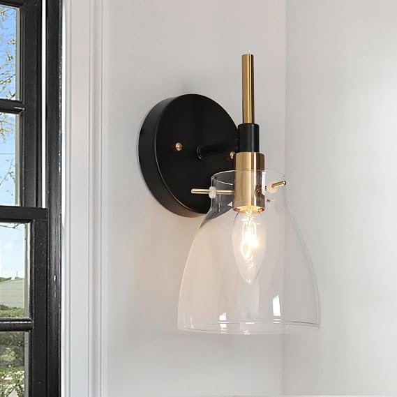 Modern 1-Light Glass Black Gold Wall Sconce Dimmable Bathroom Vanity Lights 1-Light-5" D