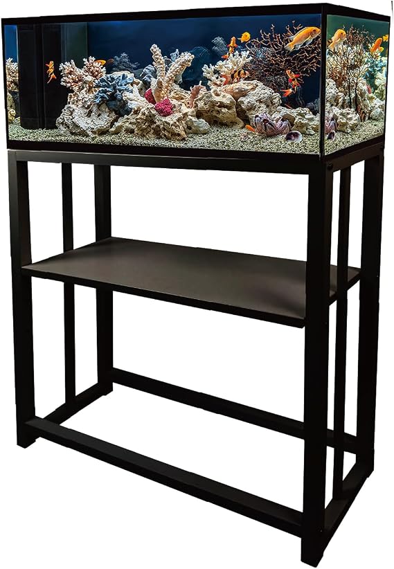 Fish Tank Stand,10 Gallon Heavy Duty Metal Aquarium Stands, Reptile Tank, Turtle Tank, Breeder Tank Stand, 220LBS Capacity Terrarium Stand Rack with 2-Tier Storage Shelves (Black, 24.8"x9.2"x30")