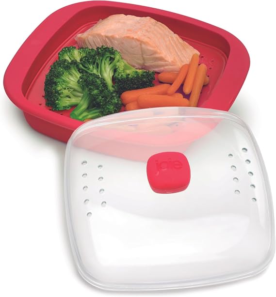 Joie Microwave Silicone Steamer, Vented Food Cooker Pot with Steam Basket and Lid, Ideal for Cooking Vegetables, Fish and Dumplings, BPA-Free, Colors May Vary