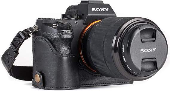 MegaGear Sony Alpha A7S II, A7R II, A7 II Ever Ready Leather Camera Half Case and Strap, with Battery Access - Black - MG1123