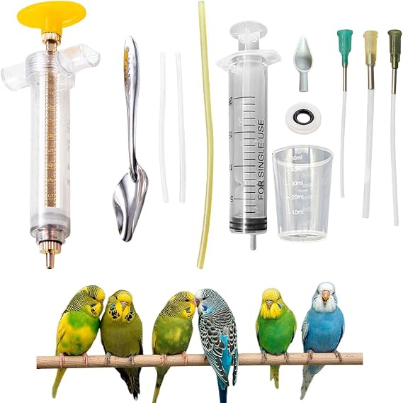 Bird Feeding Syringe Set,Parrot Syringe Feeder with Feeding Spoon and Tubes,Baby Bird Feeding Syringe Manual Tools for Pigeons Parrots Small Animals Feed Milk Liquid Medicine (Clear 20ML+50ML)