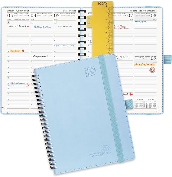 POPRUN A5 Academic Diary 2026-2027 Week to View Soft Cover Spiral