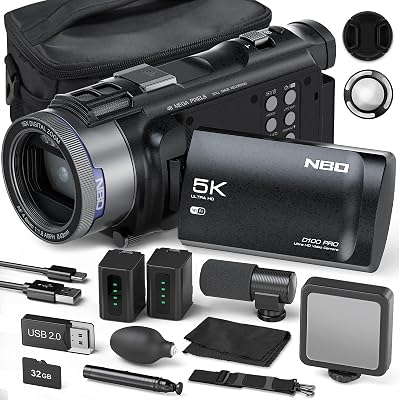 5K 48MP Video Camera Camcorder 16X Digital Zoom Vlogging Camera Recorder for YouTube Anti-Shake with 3.0 270° IPS Screen WI-FI Video Recorder Cam Corder with 2 Batteries, 32GB TF Card, Mic Black
