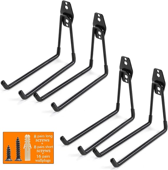 Ihomepark Heavy Duty Garage Storage Utility Hooks for Ladders & Tools, Wall Mount Garage Hanger & Organizer - Tool Holder U Hook with Anti-Slip Coating (4 Pack, Black)