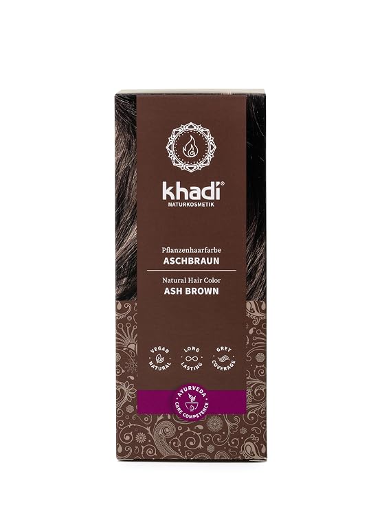 khadi ASH BROWN Plant Hair Color - Natural cosmetics - hair color for matte & medium brown - 100% herbal, natural & vegan - 3.5 oz