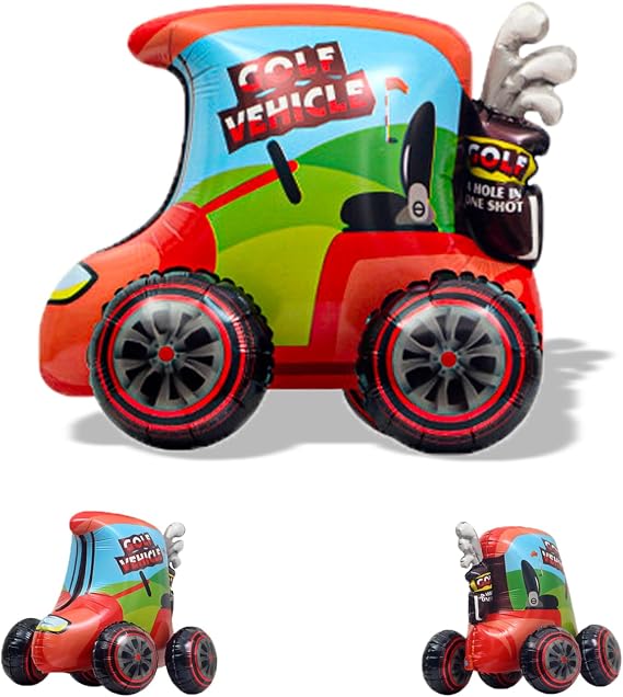 3D Golf Vehicle Balloon, Standing Foil Golf Cart Balloon for Golf Birthday Party Decorations, Baby Golf Clubs Decoration, Kids Golf Party Decoration
