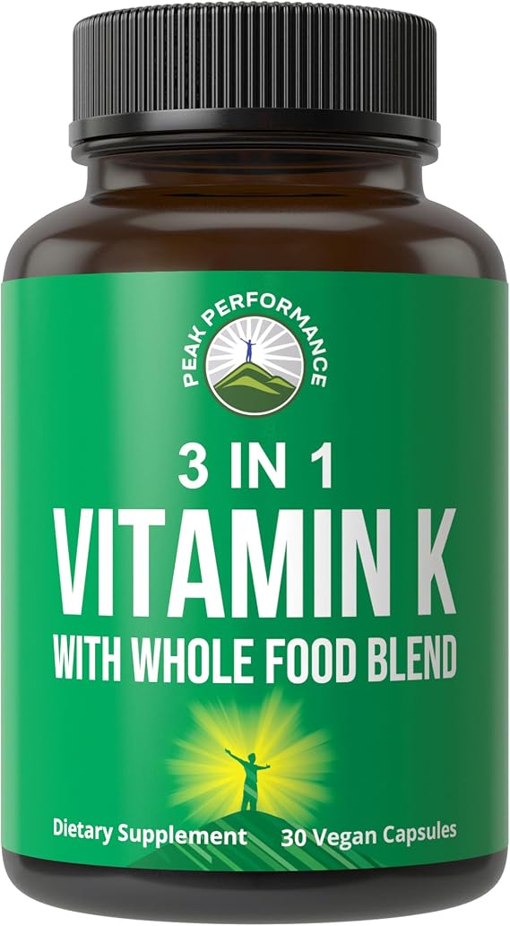 Vitamin K Capsules with Whole Food Blend of 25+ Vegetables and Fruits | Max Absorption. Vegan Supplement. Vitamins K1, K-2 MK4 + K2 Natto MK7. Alternative to Drops, Gummies. VIT K with K 2 and MK-7