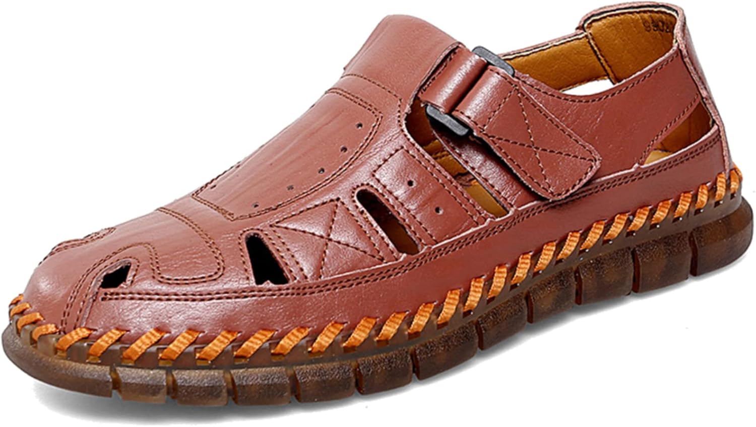 Moodeng Mens Sport Sandals Summer Leather Sandals Slip-on Causal Shoes Outdoor Loafers Closed Toe Fisherman Sandal