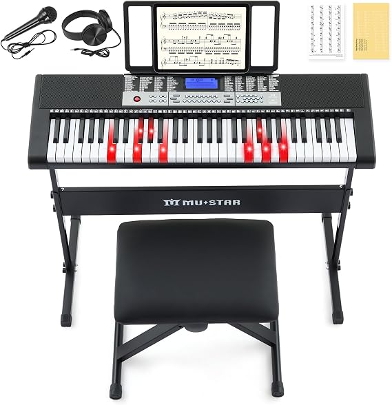 MUSTAR Keyboard Piano, 61 Key Electric Piano Keyboard with Light-Up Keys